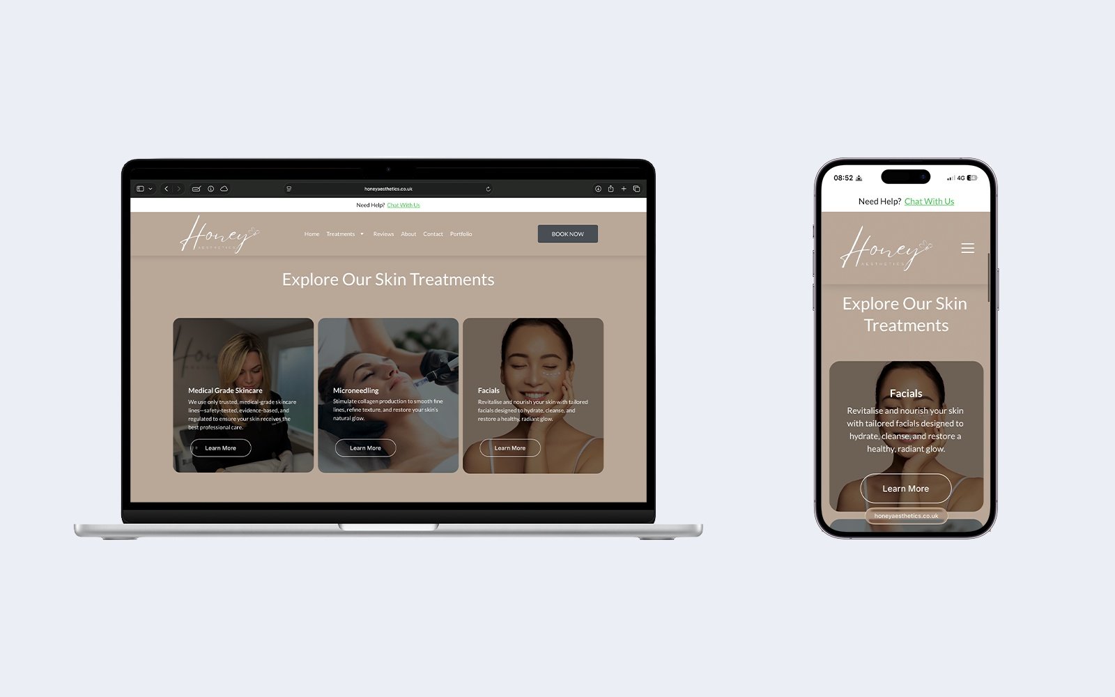 Reviews section displayed on desktop and mobile.